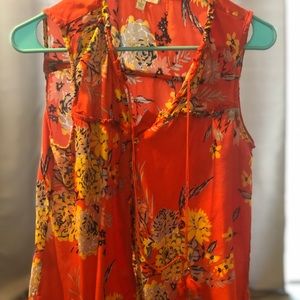 Orange Floral Pale Sky Tank Top With Tassels L